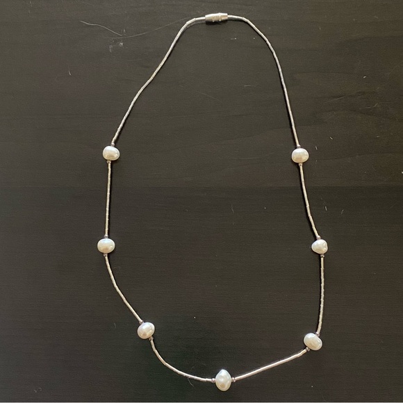 Liquid Silver with Pearl 16” Necklace - Picture 4 of 14